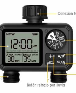 Funciones del programador de riego de 2 salidas para grifo